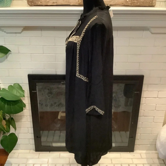 #340 See You Soon Black Dress with Tan Embroidered Sleeves and Front Size Medium - Picture 6 of 9